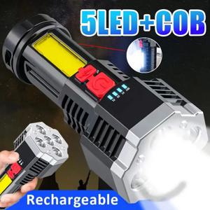 5 코어 고전력 LED 손전등 충전식 캠핑 랜턴 스포트라이트 COB 사이드 라이트 4 모드 방수 모험 야외 토치