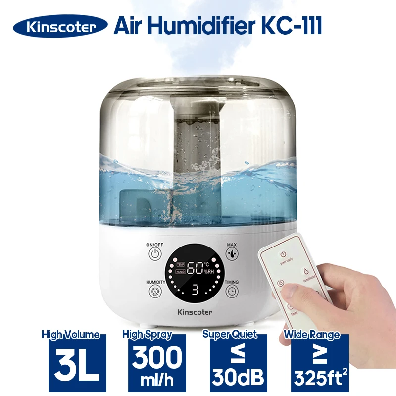KINSCOTER 전문가용 대용량 가습기, 식물 미스트 아로마 디퓨저, 리모컨 타이머 포함, 3L
