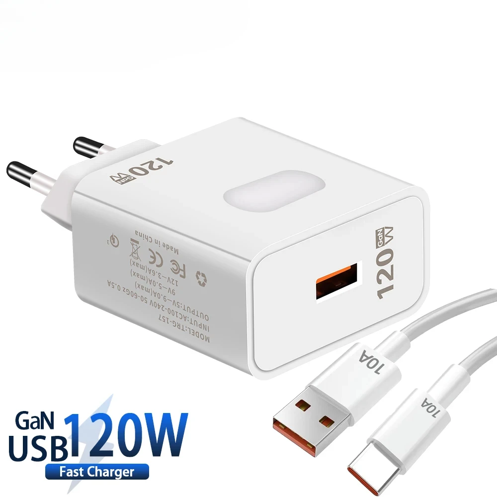 120W GaN USB 고속 충전 빠른 충전기 3.0 유형 C 케이블 10A 화웨이 Xiaomi 15 14 Oneplus 벽 충전기 용 휴대 전화 충전기