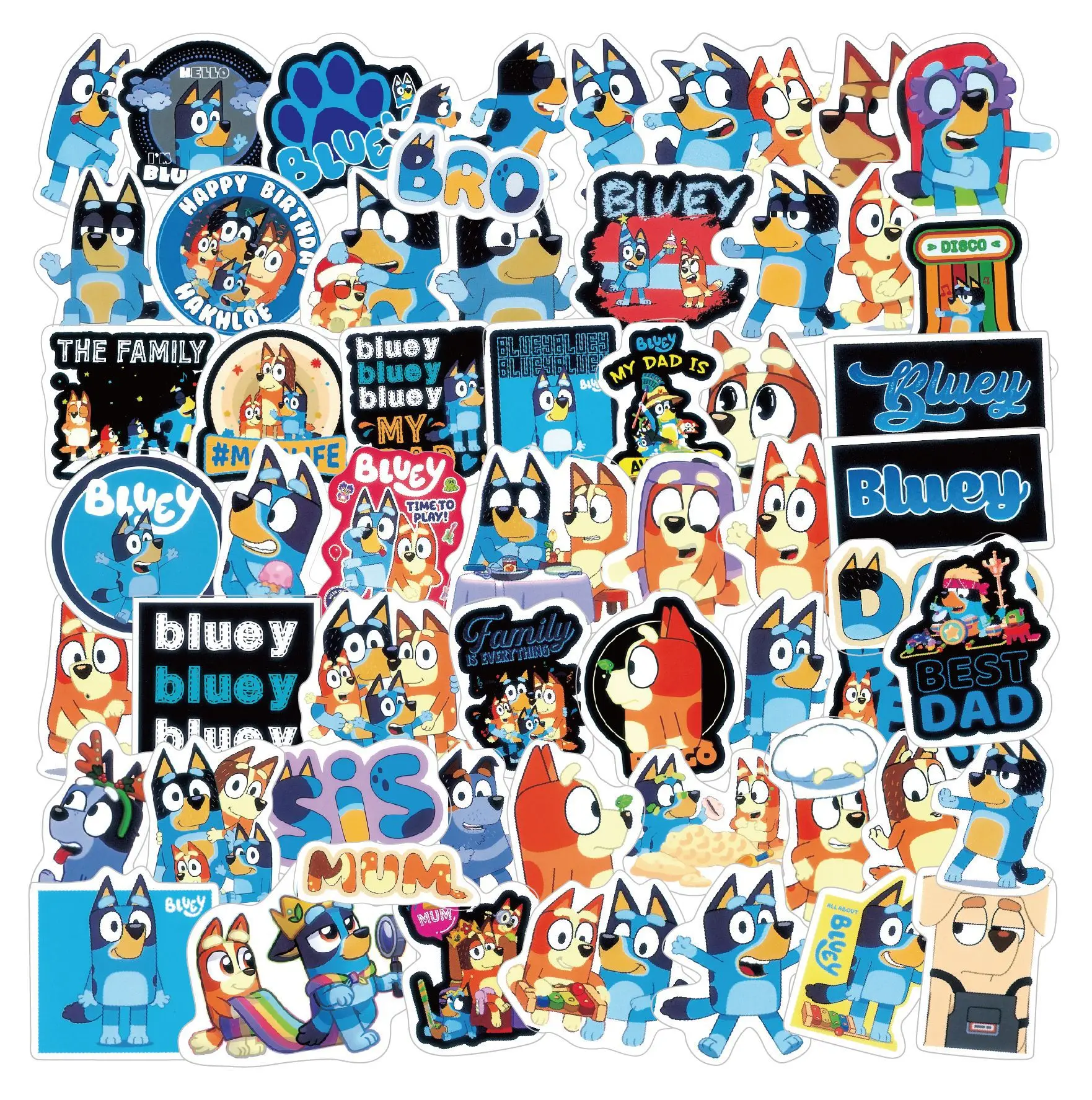Blueys 스티커 50pcs 세트 귀여운 만화 그림 스티커 애니메이션 DIY 컵 노트북 장식 낙서 스티커 미술 용품 ​​어린이 선물