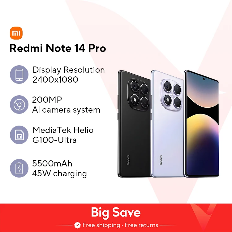 월드 프리미어 글로벌 버전 Xiaomi Redmi Note 14 Pro 4G 스마트폰 200MP AI 카메라 MediaTek Helio G100-Ultra 6.67