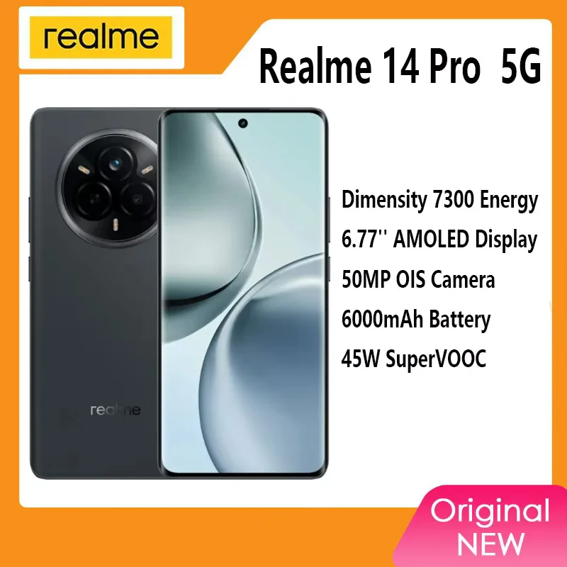 Realme 14 Pro 5G 스마트폰 치수 7300 칩셋, 6000mAh 배터리, 50MP 소니 OIS 카메라, 120Hz 곡선 디스플레이, 월드 프리미어