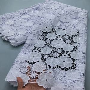 화이트 수용성 레이스 원단 스팽글 나이지리아 Guipure 코드 레이스 원단, 아프리카 여성용 웨딩 드레스, DIY, 2.5yard4197