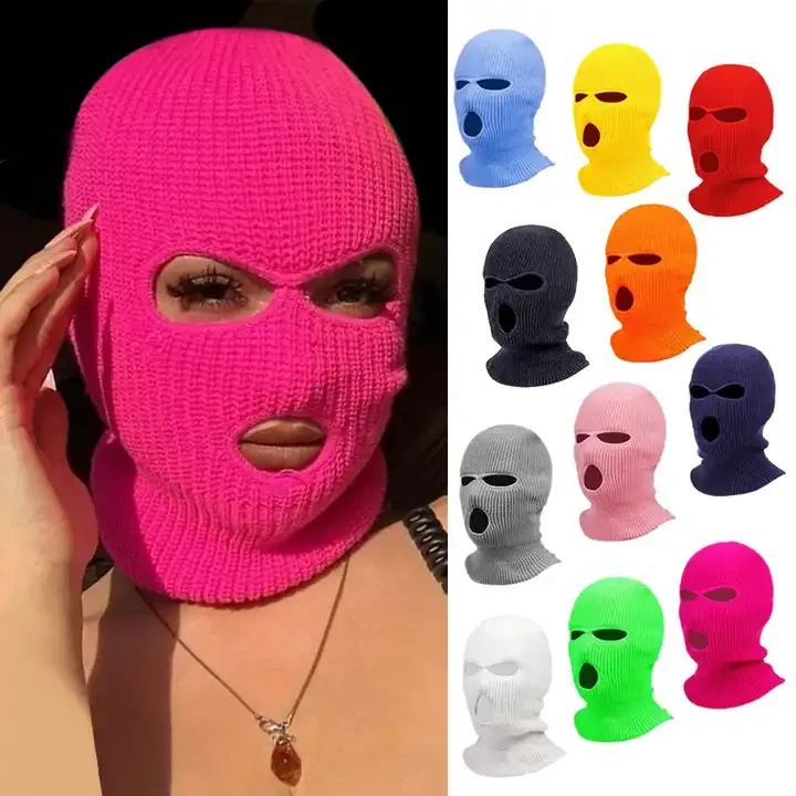 오토바이 방풍 풀 페이스 니트 모자 맞춤형 SkiMask 남성 따뜻한 양모 Balaclava 자수 겨울 모자 니트 3 홀 스키 마스크