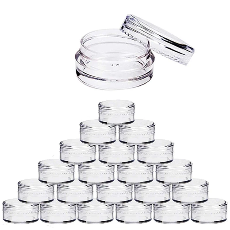 100pcs 2g/3g/5g/10g/15g/20g 빈 플라스틱 화장품 메이크업 항아리 냄비 투명 샘플 병 아이 섀도우 크림 립 밤 컨테이너