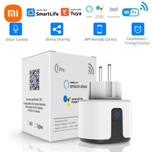타이머가있는 Xiaomi 스마트 플러그 Wifi 소켓 EU 어댑터 콘센트 Tuya 16A 20A 전원 모니터는 Alexa Google 홈 어시스턴트와 함께 작동합니다.