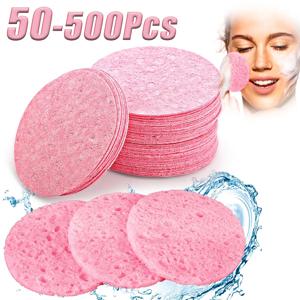 50PCS 엑스 폴리 에이 팅 마스크 용 페이스 클리닝 스폰지 패드 페이셜 스파 마사지 메이크업 제거 두꺼운 압축 천연 셀룰로오스 재사용 가능