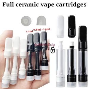 10pcs Vape Atomizers 카트리지 0.5ml 1ml 세라믹 코일 유리 두꺼운 오일 카트 펜 왁스 기화기 510 스레드 전자 담배 연기