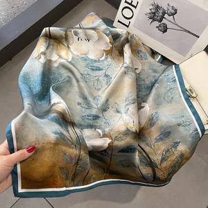 100% 천연 실크 스퀘어 스카프 여성 헤어 밴드 풀라드 고품질 두건 스카프 여성 Neckerchief Headkerchief Shawl Wrap