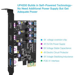 PCI Express 카드 2포트 USBA/USBC 5Gbps USB3.2 Gen1 USB3.0 PCIE 카드 확장 Windows/Linux용 카드 어댑터 추가