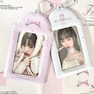 1 Pc 귀여운 세련된 Kpop 아이돌 Photocard 커버 케이스 레이스 보우 화이트 핑크 컬러 가족 친구 그림 카드 홀더 사랑스러운 ID 카드 홀더