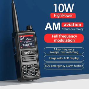 Radtel RT-470 6 밴드 아마추어 햄 양방향 라디오 방송국 256CH 10W 에어 밴드 워키 토키 NOAA LCD 컬러 경찰 스캐너 항공