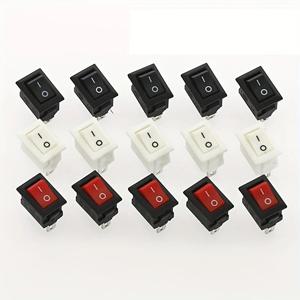 15pcs 미니 로커 스위치 SPST 검정색과 빨간색 스냅인 스위치 버튼 AC 250V 3A / 125V 6A 2 핀 I/O 10*15mm On-off 스위치 로커