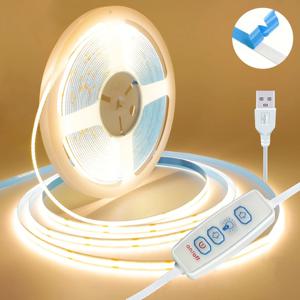 5V USB LED COB 라이트 스트립 조광기 유연한 다이오드 테이프 3key 와이어 흰색 따뜻한 흰색 조명 룸 TV 백라이트 벽 장식