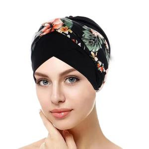 새로운 트위스트 매듭 인쇄 이슬람 여성 Hijab Chemo 모자 인도 Turban 보닛 Strech 인도 Femme Headwrap 스카프 탈모 모자 모자를 쓰고 있죠