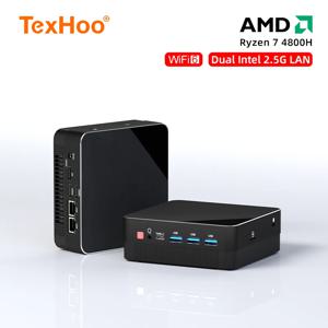 TexHoo 미니 PC 컴퓨터 게임 AMD Ryzen7 4800H 포켓 듀얼 HD-MI LAN WIFI6 NUC Office DDR4 NVMe 4 디스플레이
