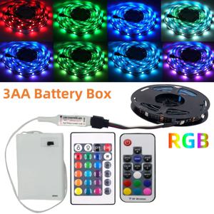 3AA 배터리 전원 RGB Led 스트립 빛 5V 5050 3/17/24Key 원격 제어 유연한 테이프 방수 Led 빛 TV 백라이트