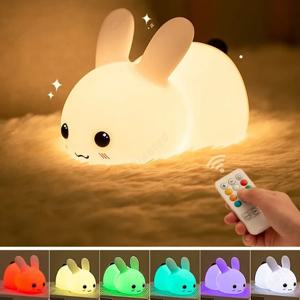 창의적인 LED 옥 토끼 실리콘 다채로운 야간 조명, USB 충전, 침실 침대 머리, 수면, 패팅 분위기 조명