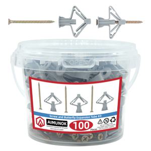 100pcs 마른 벽에서 나온 앵커 키트 중공 벽 앵커 석고 보드 플러그 나사 나비 확장 튜브 파이프 50 세트