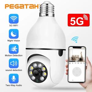 무선 다채로운 나이트 비전 양방향 오디오 베이비 모니터, 자동 추적 홈 보안 CCTV 카메라, 5G E27 와이파이 전구 카메라, 2 개