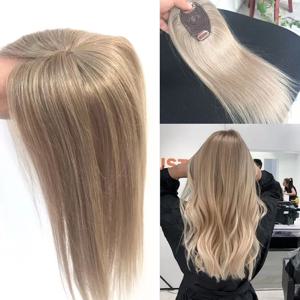 Vsrhair 45Cm 허니 블론드 인간의 머리카락 토퍼 두 개의 클립으로 수 놓은 여성용 150% 밀도 보이지 않는 헤어 토퍼 탈모