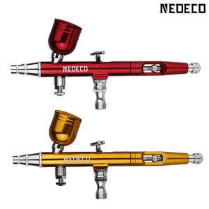 에어 브러시 듀얼 액션 중력 피드 0.3mm 노즐 조정 가능한 레드/골드 케이크 렌치 밀짚으로 네일 매니큐어 용 브러쉬 장식