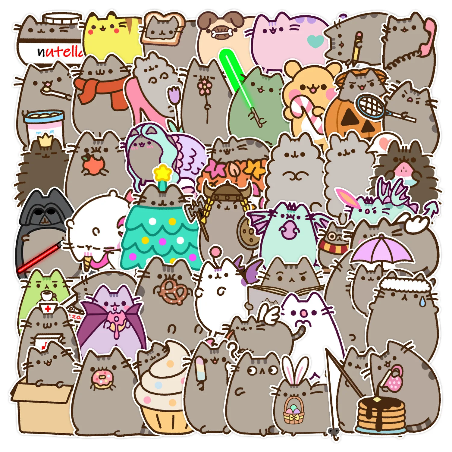 50PCS 귀여운 Kawaii Chunky 고양이 스티커 팩 데칼 편지지 스크랩북 노트북 전화 일기 낙서 어린이 스티커 장난감