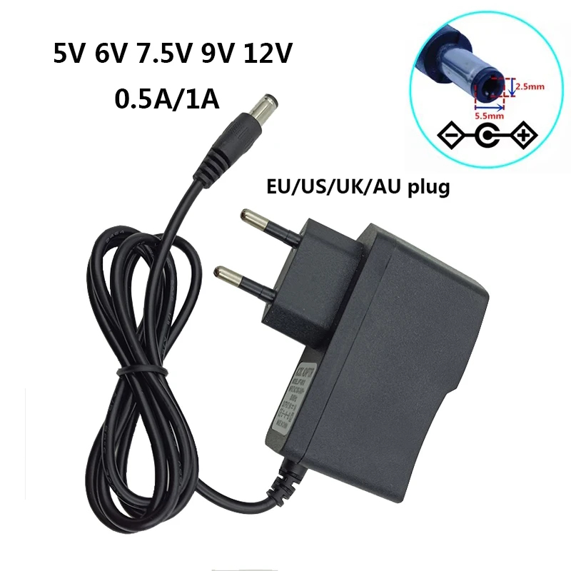 스텝 다운 전원 어댑터, AC DC 5V, 6V, 7.5V, 9 V, 12V, UK, AU, US, EU 소스, 9 볼트, 0.5A, 500mA, 1A 컨버터 어댑터, 5.5x2.5m