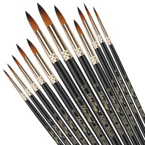 12pcs 전문 수채화 페인트 브러쉬 세트 아크릴 수채화 오일에 대 한 라운드 지적 팁 나일론 헤어 아티스트 아크릴 브러쉬