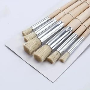 6pcs 스텐실 페인트 브러쉬 세트, 강모 머리 나무 손잡이 DIY 공예 수채화, 오일 및 아크릴 그림에 적합