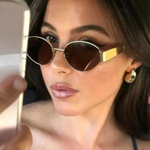 선글라스 고급 금속 선글라스 패션 타원형 안경 브랜드 디자이너 빈티지 선글라스 대량 Oculos De Sol 2024
