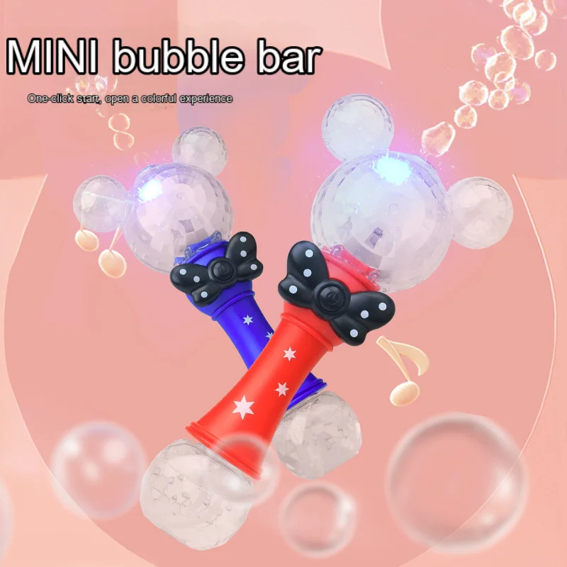 Miniso 만화 미키 마우스 자동 부는 버블 스틱 조명 및 음악 어린이를위한 방수 장난감 소녀 장난감 선물