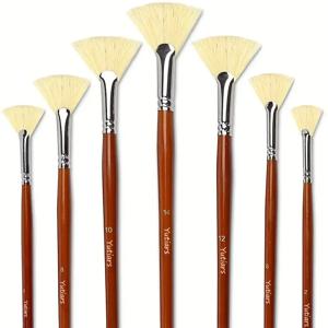 7pcs 팬 아티스트 강모 페인트 브러시 세트 천연 돼지 강모 머리카락 방지 브러시 팁 아크릴 용 긴 나무 손잡이