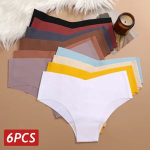 6PCS 여성 원활한 팬티 얼음 실크 울트라 얇은 팬티 섹시한 V 허리 속옷 여성 통기성 란제리 낮은 상승 속옷