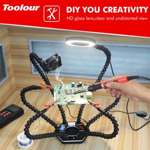 Toolour 납땜 보조 도구, USB 용접 연기 배기 선풍기, PCB IC 수리용, 3X 돋보기 LED 손전등 포함, 제 3 의 손 도구
