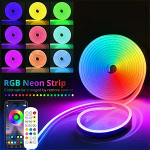 네온 LED 스트립 조명 12-24V 84LED/M 실리콘 네온 로프 라이트 블루투스 음악 동기화 RGB IP67 방수 라이트 스트립 5-10M