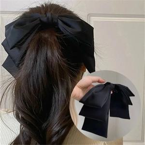 새로운 빅 새틴 헤어 클립 머리 활 여자 여자 솔리드 핑크 블랙 멀티 레이어 헤어핀 한국어 패션 핀치 헤어 액세서리