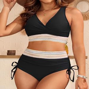 V 넥 비키니 2025 여성 하이 웨이스트 수영복 Drawstring 수영복 여성 Beachwear 여름 Bathers 수영복 수영복 XXL