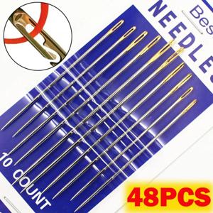 블라인드 재봉 바늘, 노인용 큰 구멍 스테인레스 스틸 바늘, 가정용 DIY 보석 구슬 스레딩 바늘, 36 개, 48 개