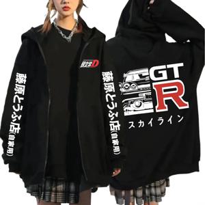 Anime Initial D 드리프트 AE86 지퍼 까마귀 캐주얼 빈티지 지퍼 업 후드 티셔츠 JDM 자동차 오버 사이즈 후드 카디건 자켓 코트