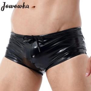 Mens Wet Look 특허 가죽 복서 반바지 수영 트렁크 저층 Drawstring 팬티 속옷 수영복 란제리 파티 Clubwear