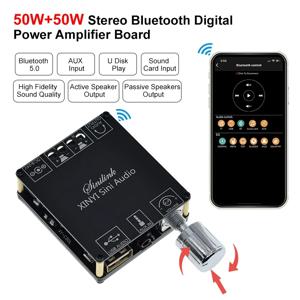 2*50W Bluetooth 5.0 전력 증폭기 클래스 D 오디오 10W ~ 100W HiFi 스테레오 무선 음악 플레이어 미니 USB 사운드 카드 App 디지털 앰프