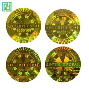 100pcs 20x20mm 원형 원래 정품 위조 방지 보증 VOID 보안 인감 3D 황금 홀로그램 일련 번호 스티커 라벨