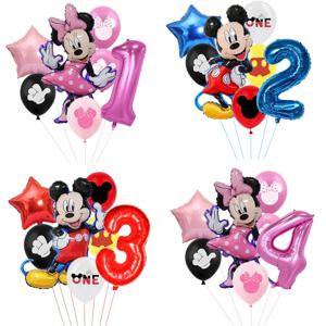 7Pcs 디즈니 미니 호일 풍선 세트 미키 마우스 풍선 생일 파티 장식 베이비 샤워 어린이 장난감 에어 글로브 용품