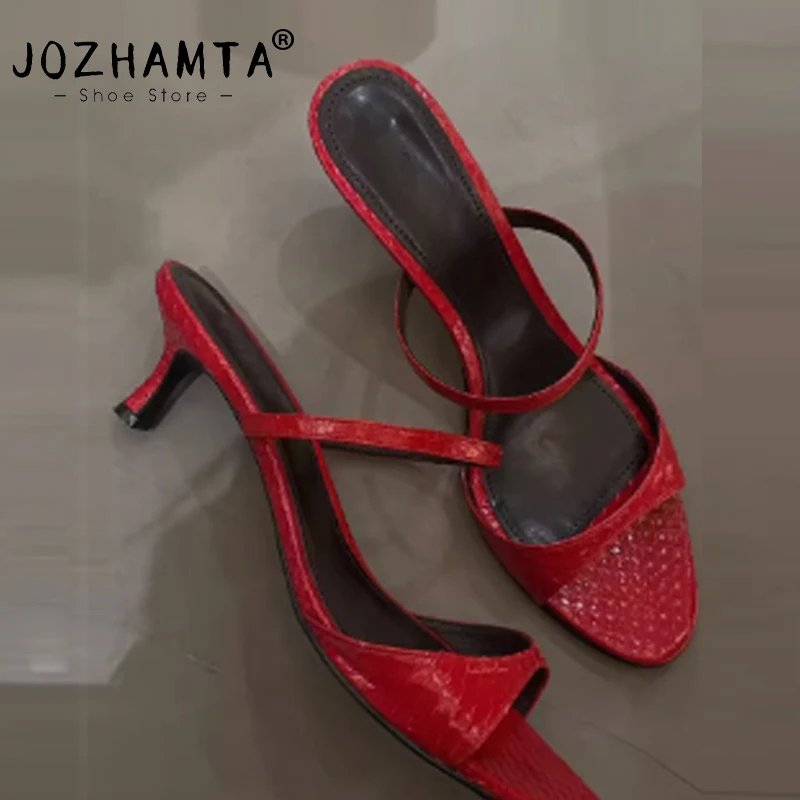 JOZHAMTA 크기 34-43 여성 진짜 가죽 캐주얼 플랫 슬리퍼 컴포트 슬라이드 샌들 소프트 패션 2025 Daily Home Outdoor