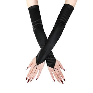 빈티지 1920 년대 핑거리스 새틴 파티 장갑 신부 드레스 저녁 의상 액세서리 스트레치 오페라 블랙 여성 긴 장갑 T140