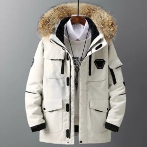 남성용 다운 재킷 빅 리얼 모피 칼라 따뜻한 파카 -30도 남성 캐주얼 90% 화이트 오리 다운 코트 겨울 눈 Thicken Overcoat