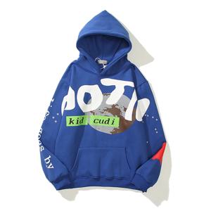 Kanye West Letter Foam Fleece 스웨트 남성 및 여성 레트로 오버 사이즈 캐주얼 후드 하라주쿠 하이 스트리트 풀오버 Hoody