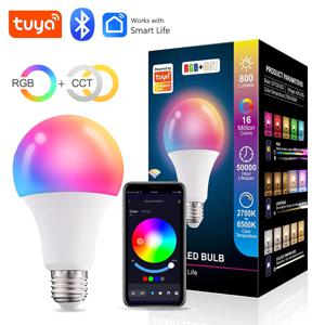 Tuya E27 Led 전구 블루투스 스마트 전구 15W 색상 변경 빛 디밍이 가능한 RGB Led 램프 AC 85-265V 스마트 라이프 App 제어