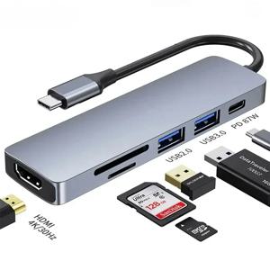 USB 3.0 Type-C 허브-HDMI 어댑터 MacBook Pro/Air/Huawei Mate용 허브 3.0 TF SD 리더 슬롯 PD가 있는 4K Thunderbolt 3 USB C 허브
